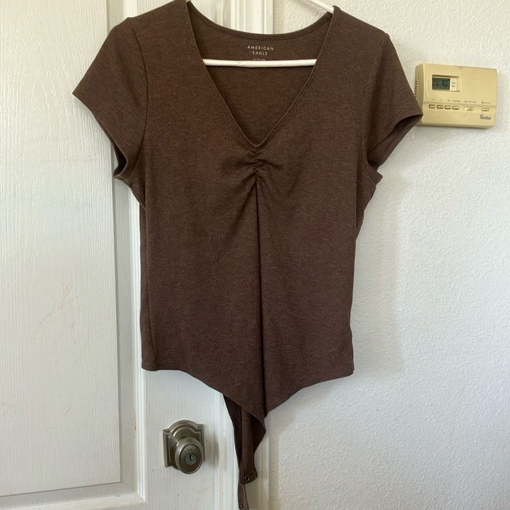American Eagle Outfitters Brown Tie Front Bodysuit